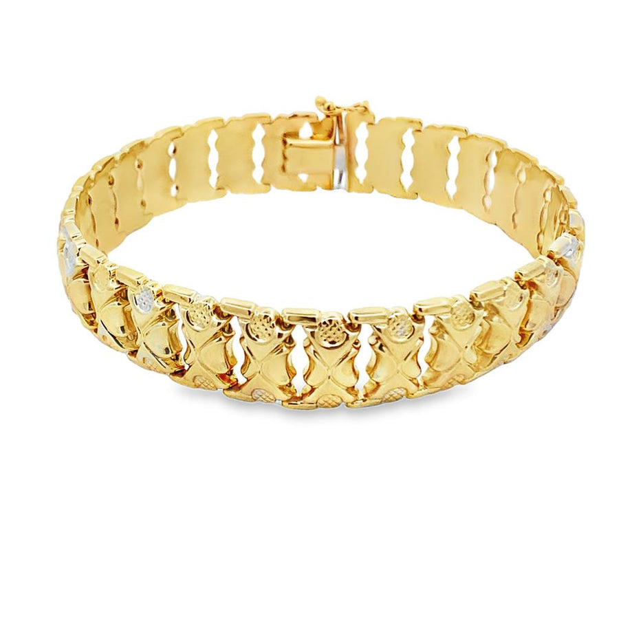 Yellow 14 Karat Diamond Cut 12mm Fashion Bracelet W/ Box Clasp Estate