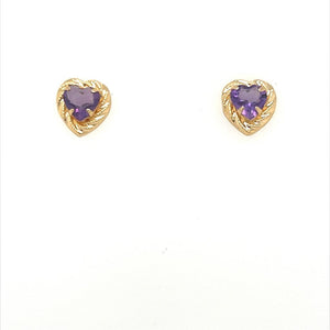 Estate Amethyst Heart Stud Earrings