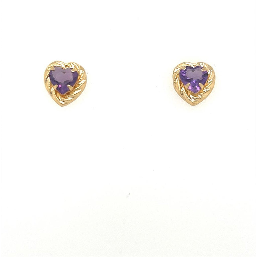 Estate Amethyst Heart Stud Earrings