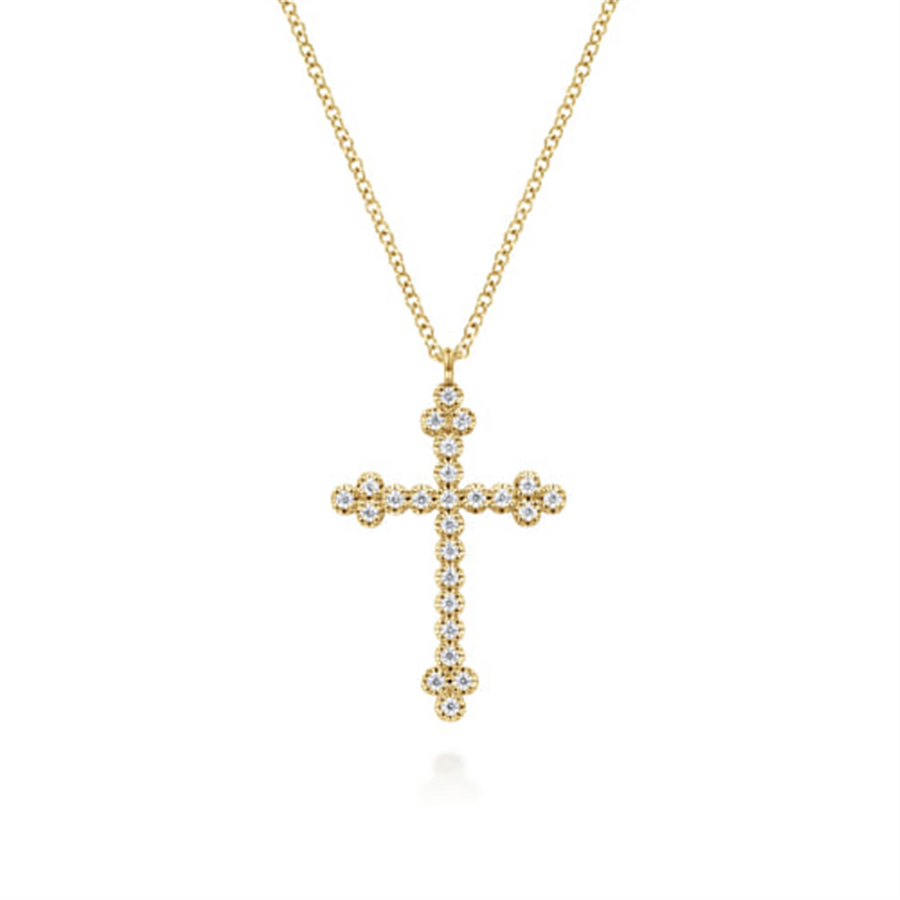 Lady's Yellow 14 Karat Cross Necklace Length 17.5 With 25 = 0.24Twt Ro