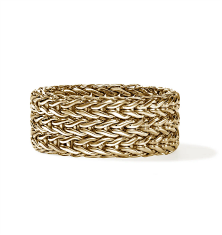 Yellow 14 Karat 9mm Rata Chain Band Ring John Hardy. Size 8