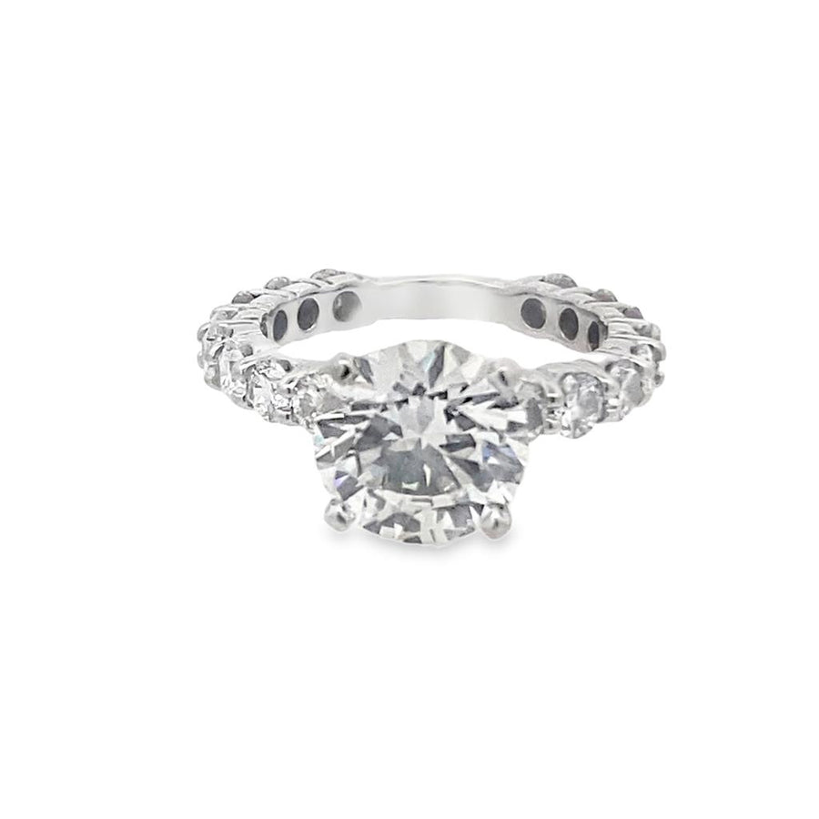 14 Karat White Gold Round Diamond Engagement Ring Estate Jewelry Size