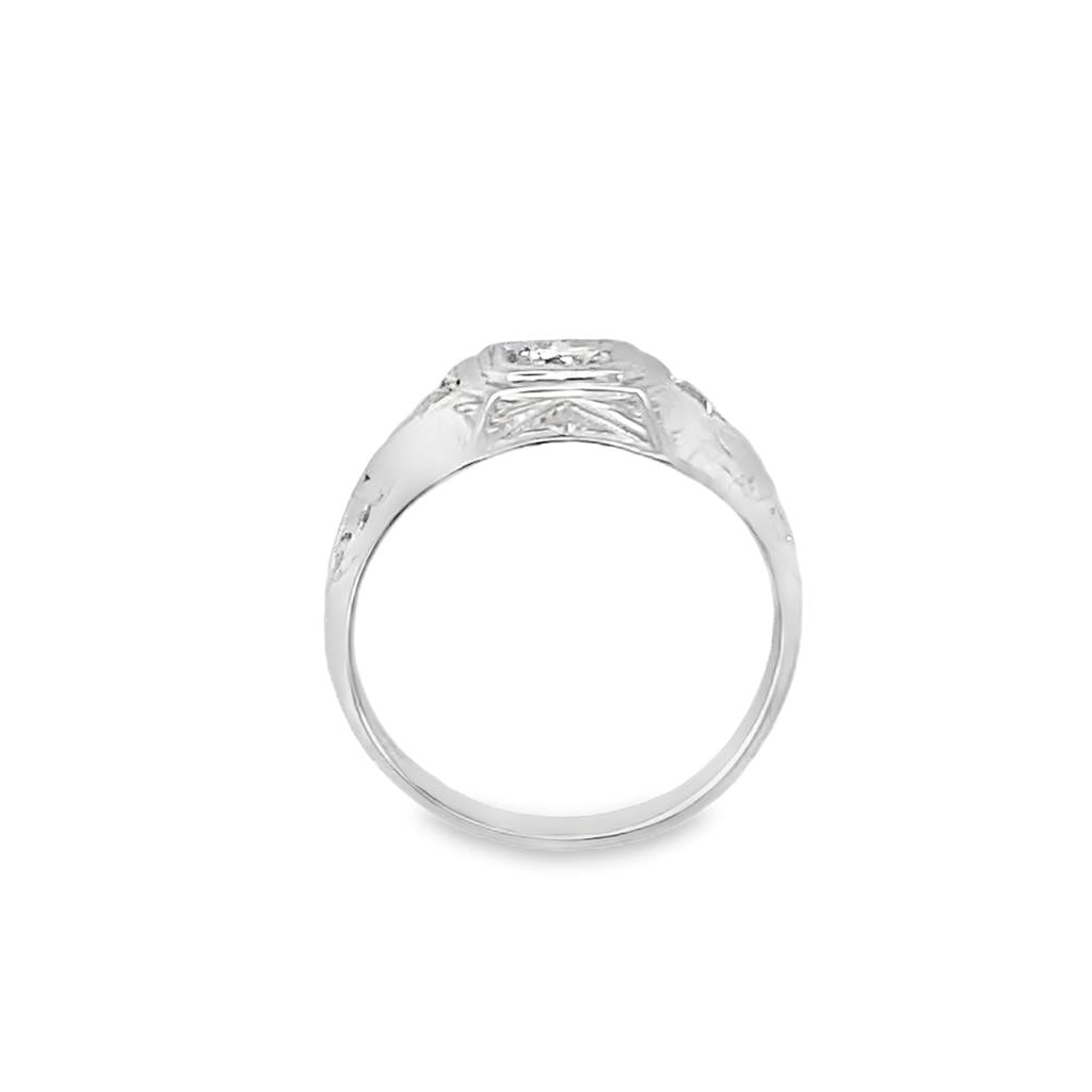 Estate Engraved 3 Stone Engagement Ring