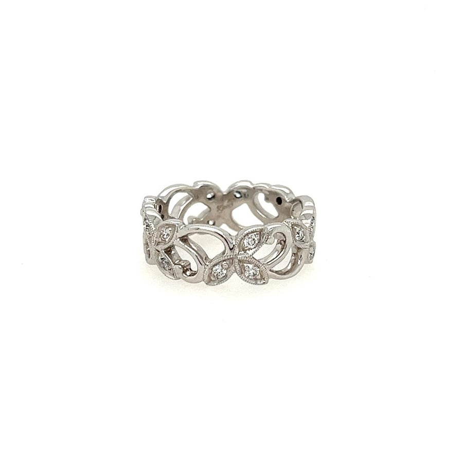 White 14 Karat Vine eternity Estate Jewelry with 1 Marquise Diamond