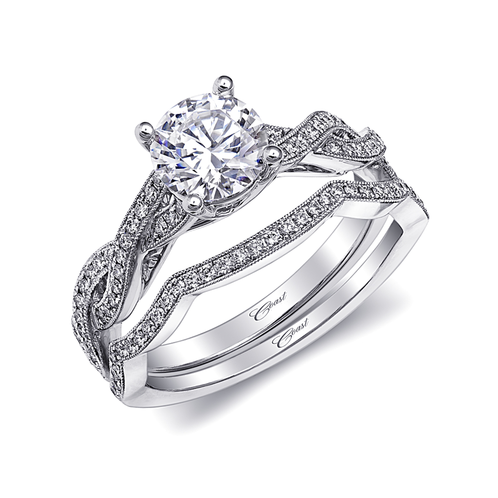 Coast Diamond 14 Karat White Gold Milgrain Diamond Twisted Band Engagement Ring Mounting