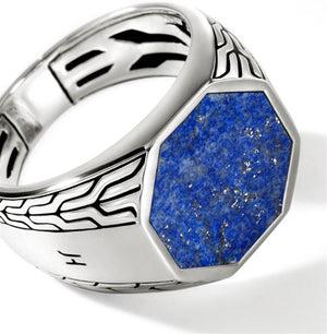 John Hardy Sterling Silver Octagon Signet Ring with Lapis Lazuli