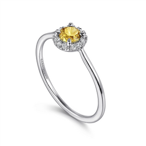 Gabriel & Co. Fashion 14K White Gold Citrine and Diamond Halo Promise Ring