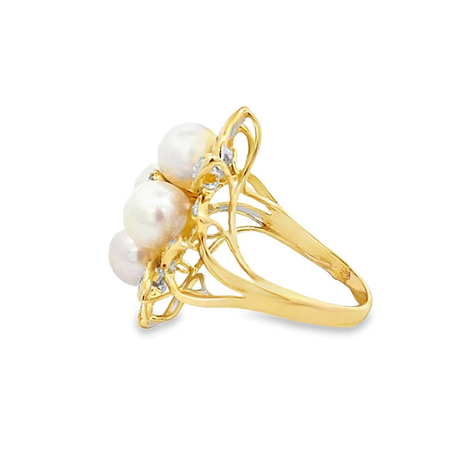 Diamond and Pearl Leaf Ring