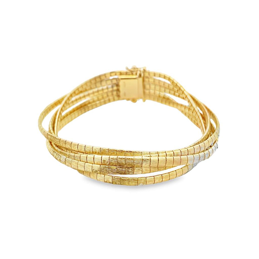 Yellow 18 Karat Polished/Textured 5 Row Textured Square Omega Bracelet