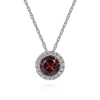 Gabriel & Co. Fashion 14K White Gold Garnet and Diamond Halo Pendant Necklace