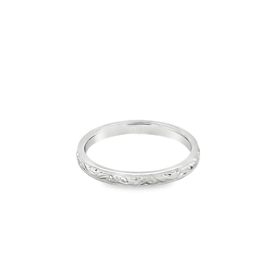 White 14 Karat Engraved/Milgrain 2.20mm Wedding Band Estate Jewelry Si