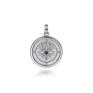 Gabriel & Co. Men's 925 Sterling Silver Compass Pendant with Black Spinel