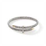 John Hardy Two-Tone Sterling Silver/14K Yellow Gold Diamond Pave Spear Bypass Flex Cuff