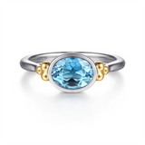 Two-Tone Sterling Silver/14 Karat Cathedral Style Bezel Set Ring Ring