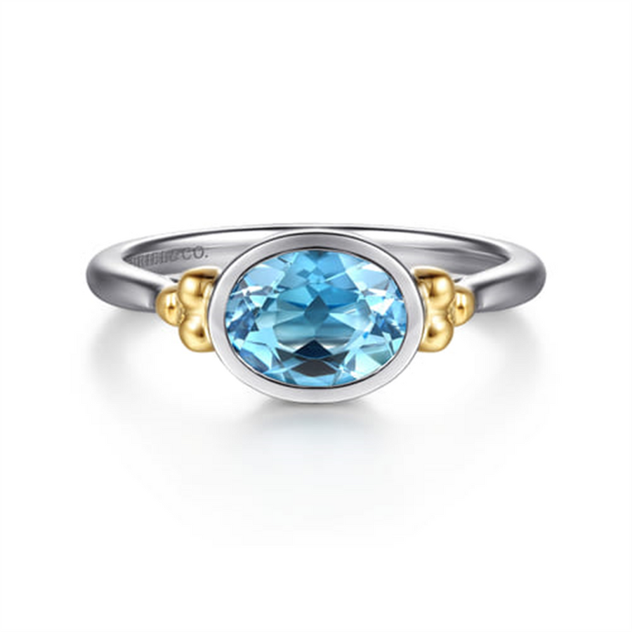 Two-Tone Sterling Silver/14 Karat Cathedral Style Bezel Set Ring Ring