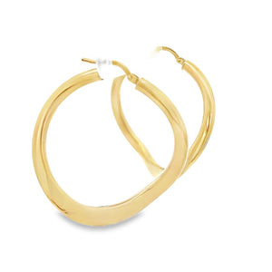 Yellow 14 Karat 2.95mm Large Hollow Wavy Hoop Earrings Estate Jewelry