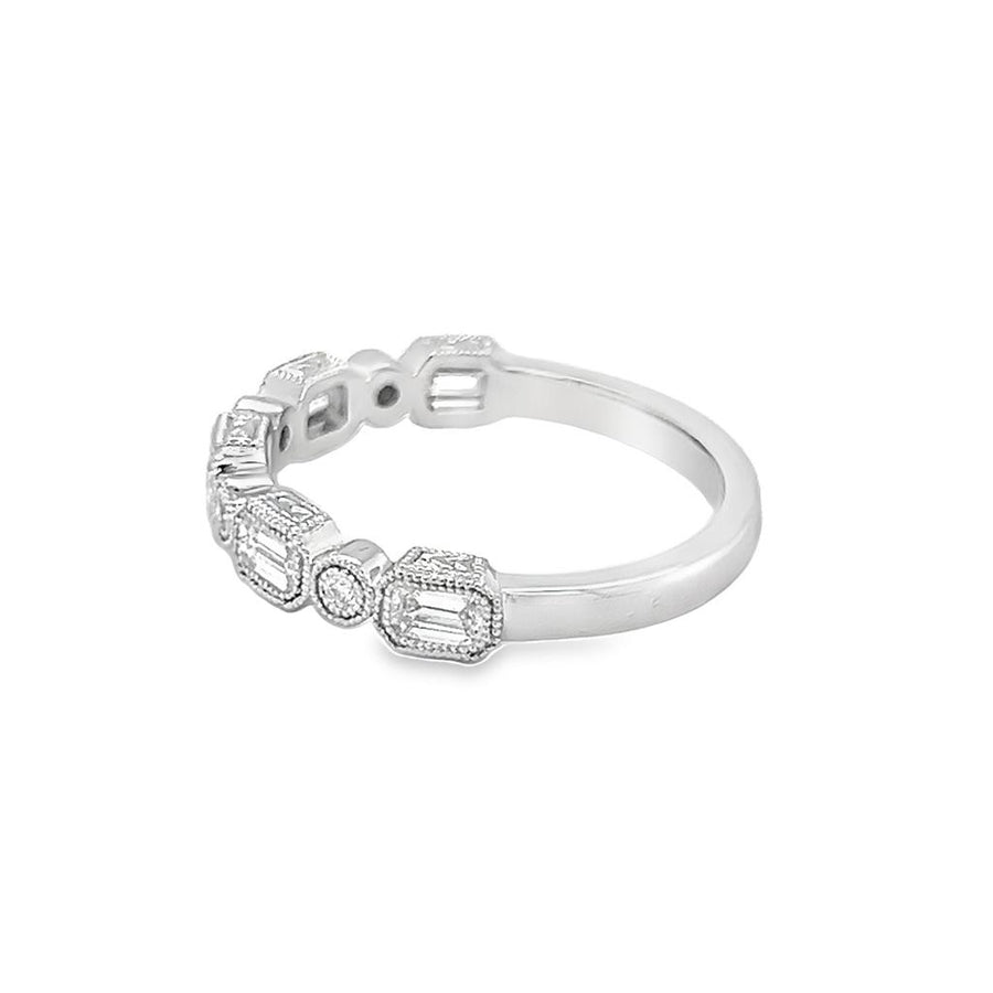 Lady's Platinum Milgrain/Engraved Alternating Bezel Diamond Wedding/Anniversary Band