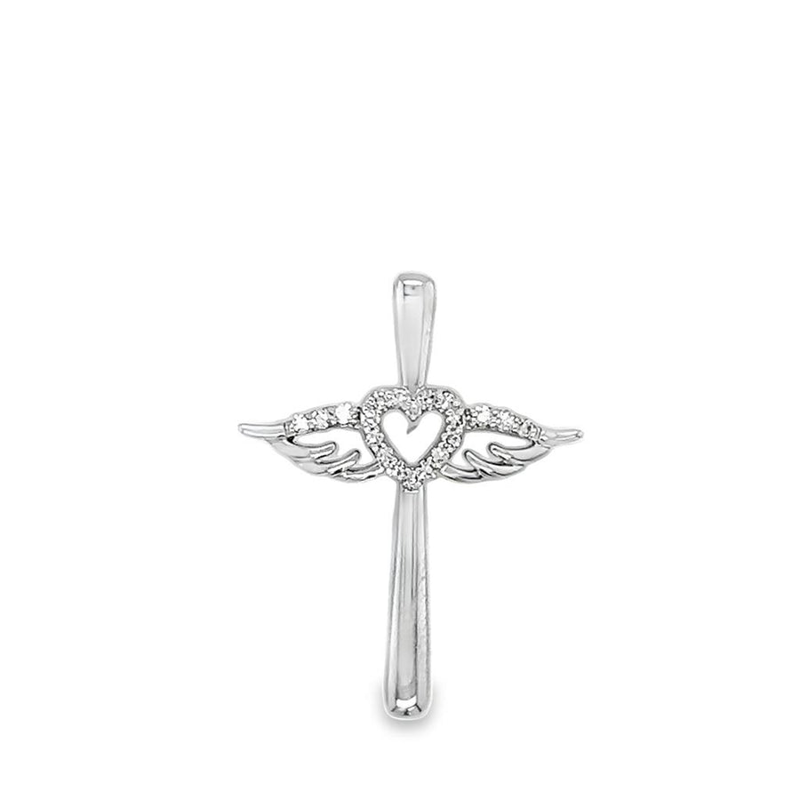 Estate Diamond Heart Wing Cross Pendant