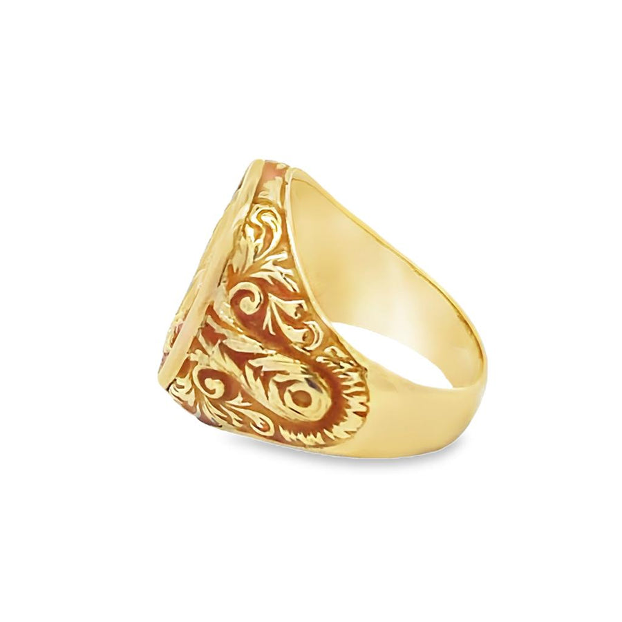Men's Florentine Ring with Orange Enamel