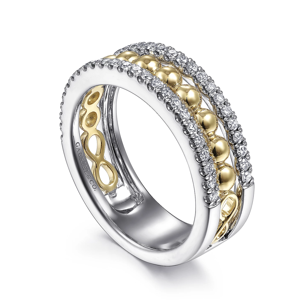 Gabriel & Co. Fashion 14K White-Yellow Gold Bujukan Diamond Wide Band Ring