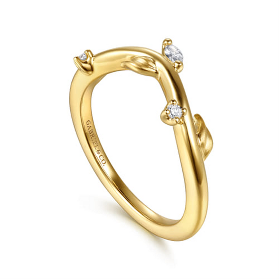 Lady's Yellow 14 Karat Polished/Engraved Nature-Inspired Curved Weddin