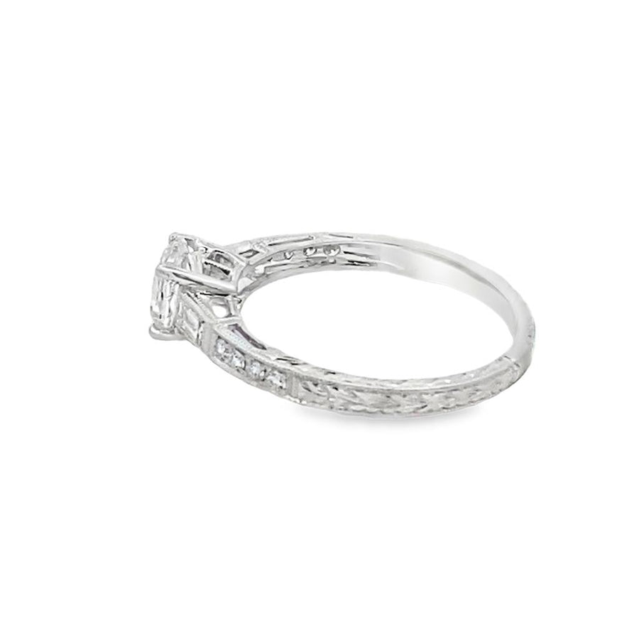 Lady's White 14 Karat Engraved Antique 4-Prong Fashion Ring Size 6.5 W