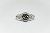 Lady's White 14 Karat Black Rhoidum Bezel Engagement Ring With One 0.5