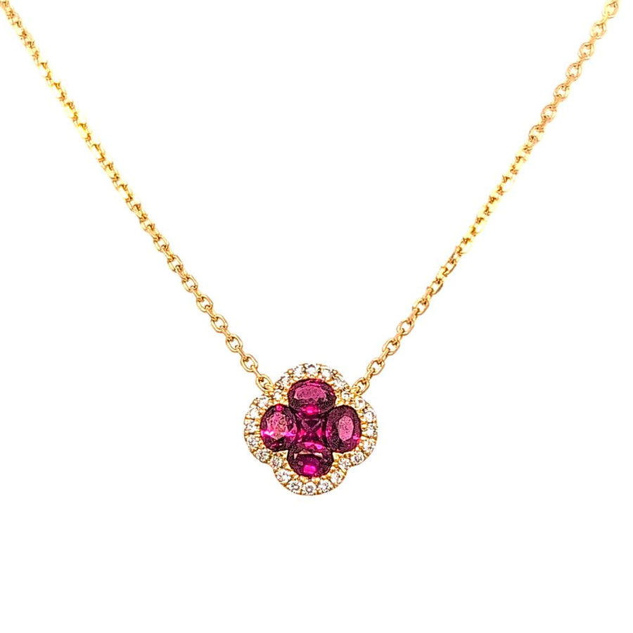 Lady's Yellow 14 Karat Clover Halo Pendant on Cable Chain Length 16 wi