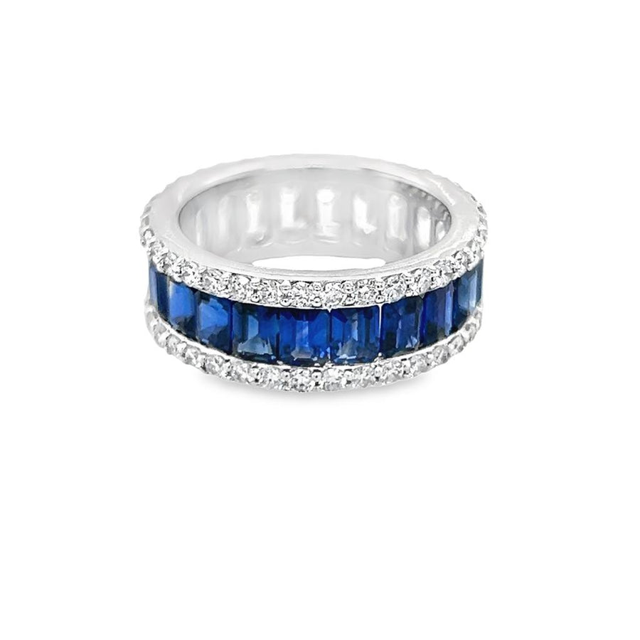 Lady's White 18 Karat Half Sapphire Half Diamond Eternity Band Fashion