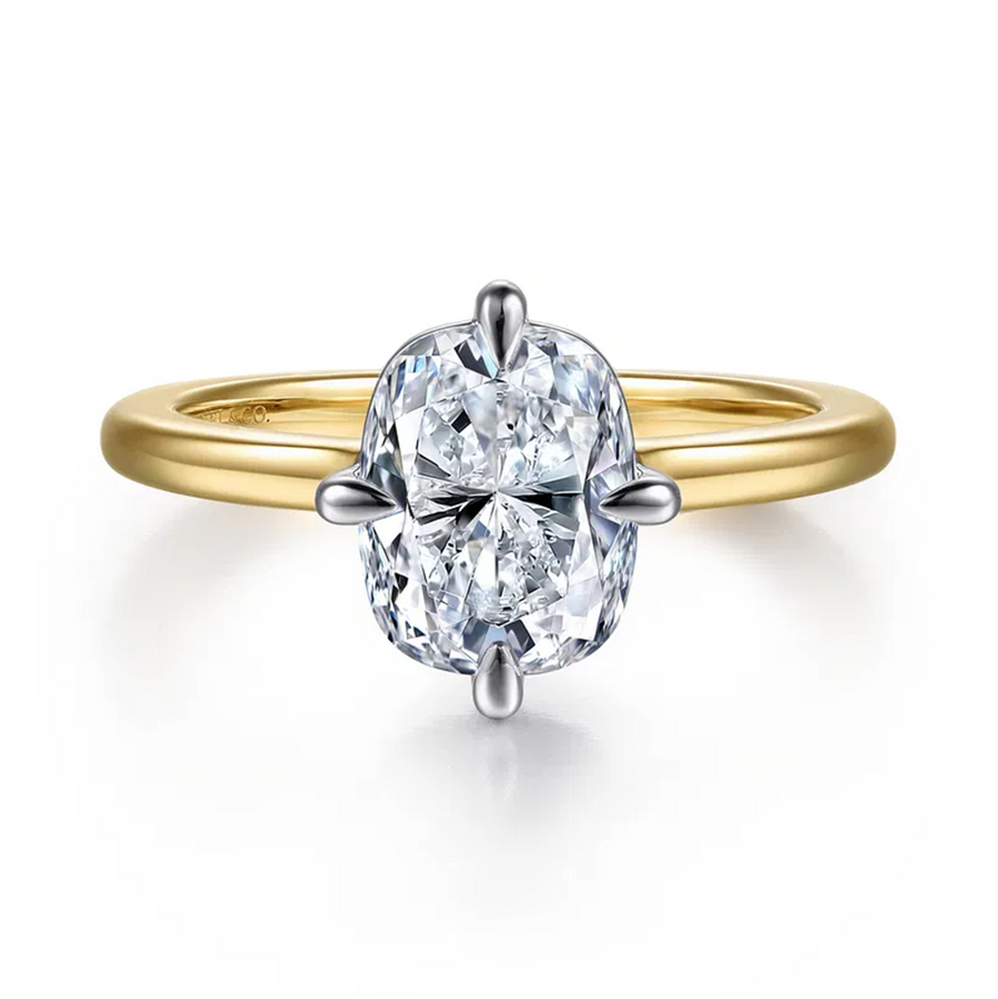 Two-Tone 14 Karat Elongated Cushion Compass Prong Solitaire Semi-Mount