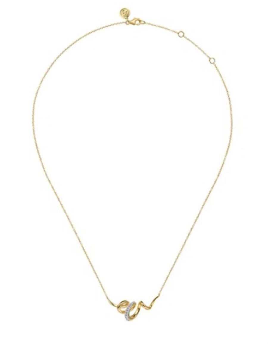 Lady's Two-Tone 14 Karat Swirl Bar Necklace Length 17.5 20 = 0.15tw Ro