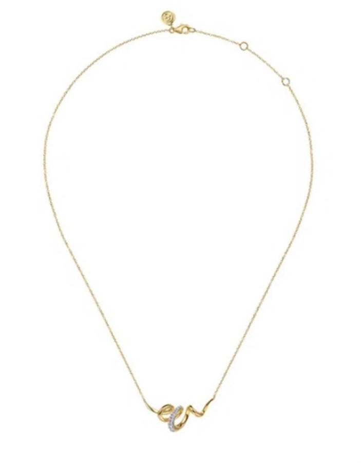 Lady's Two-Tone 14 Karat Swirl Bar Necklace Length 17.5 20 = 0.15tw Ro