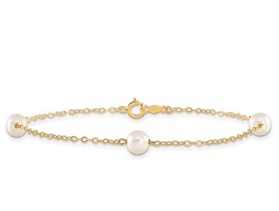 Lady's Yellow 14 Karat Freshwater Cultured Pearl 3-Station Bracelet Le