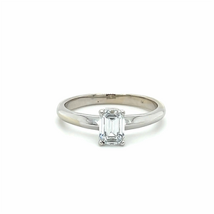 Estate White 14 Karat Emerald Cut Diamond Solitaire Ring Jewelry Size 6.5 With One 0.70Ct Emerald F Vvs2 Diamond