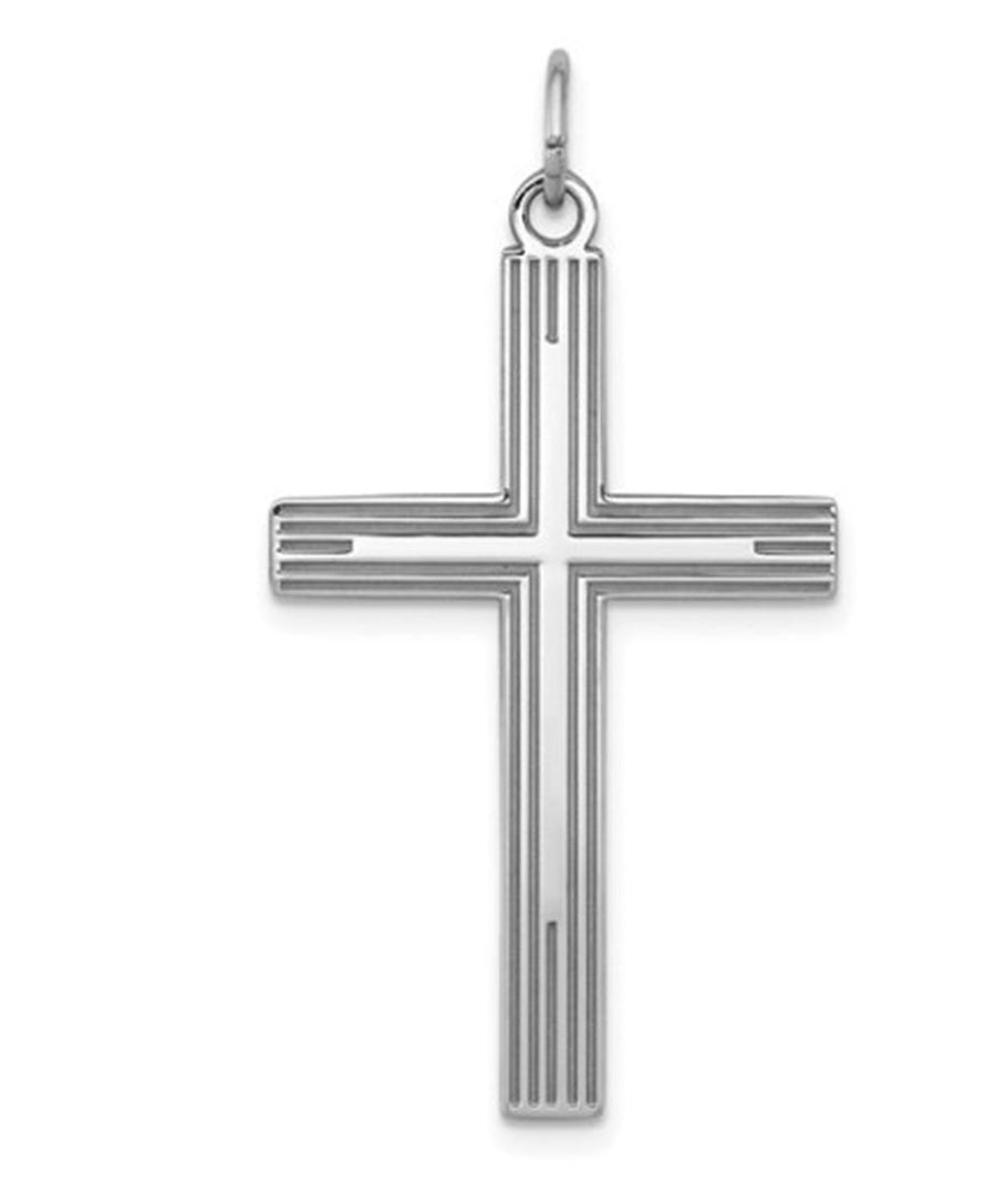 Sterling Silver Polished/Engraved Laser Cut Cross Pendant Gram Weight: