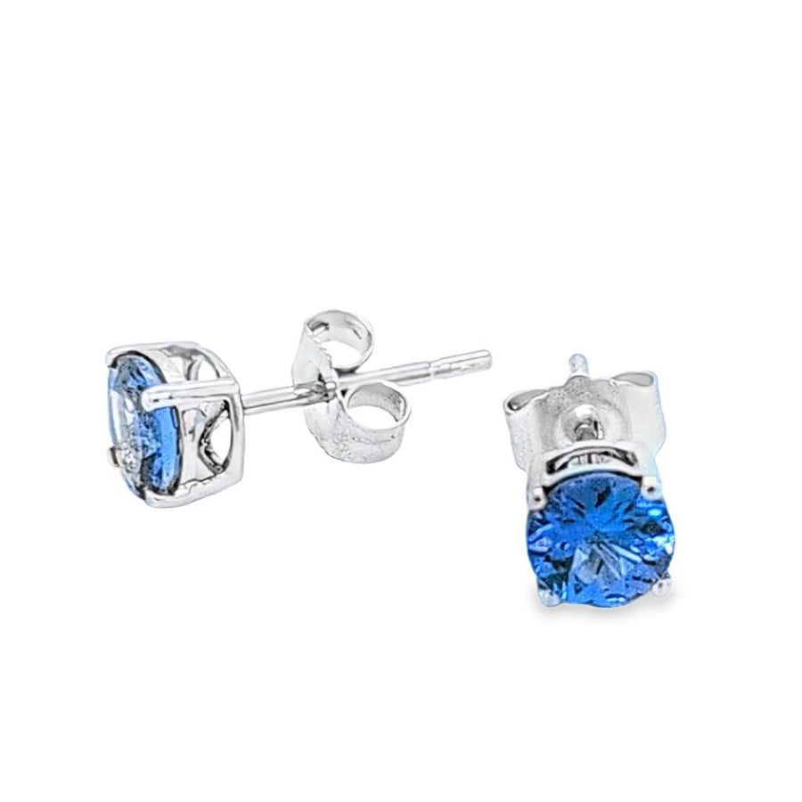 Lady's White 14 Karat Stud Earrings 2 = 1.02tw Round Tanzanites