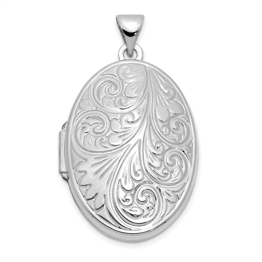 14k White Gold Scroll Oval Locket Pendant