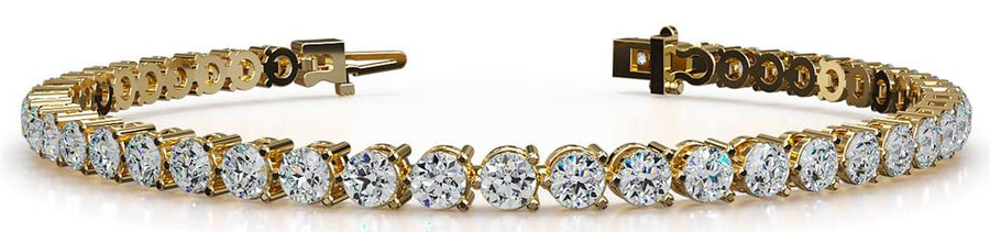 Yellow 14 Karat Classic Three Prong Diamond Tennis Bracelet With Safet