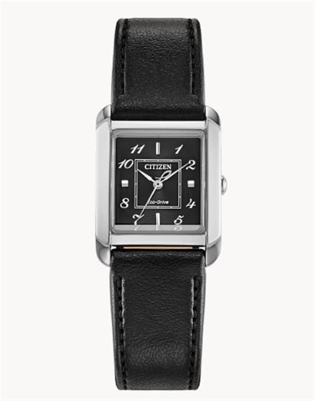 CITIZEN Stainless Steel Ladies "Bianca" Watch with Black Leather Strap