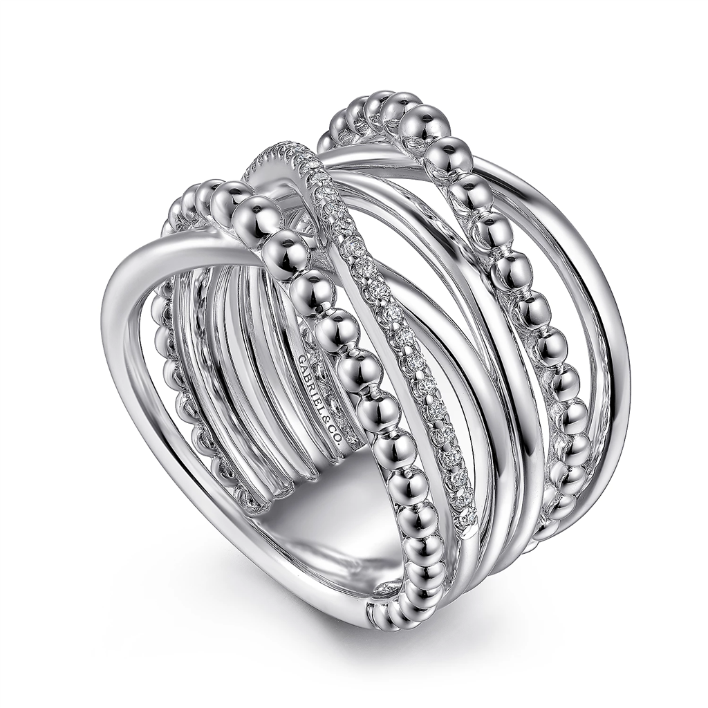 Gabriel & Co. Silver 925 Sterling Silver White Sapphire Criss Cross Ring