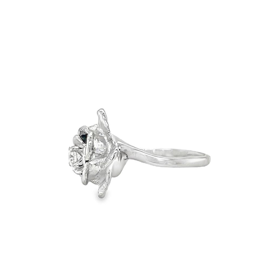 Estate Satin Diamond Solitaire Flower Baby Ring