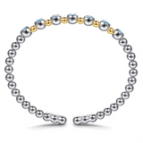 Two-Tone Sterling Silver/14 Karat Beaded Cuff Bracelet With Bezel Set
