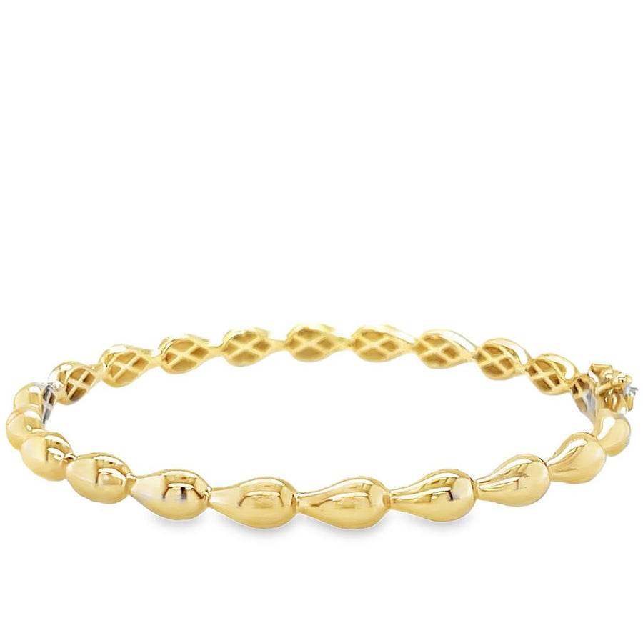Yellow 14 Karat Teardrop Hinge Bangle Bracelet Length 7 Gram Weight: 7