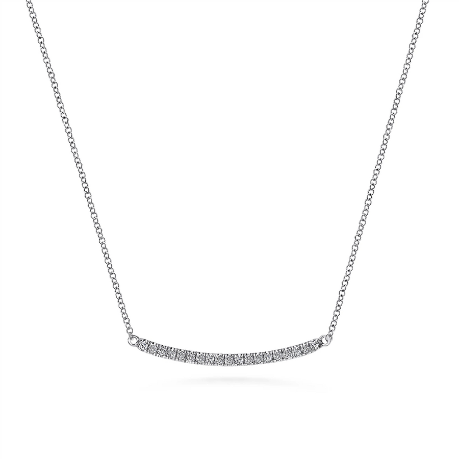 Gabriel & Co. Fashion 14K White Gold Diamond Pave Curved Bar Necklace