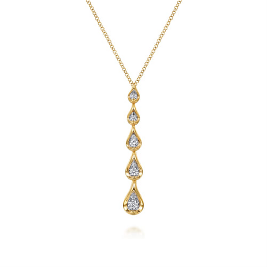 Lady's Two-Tone 14 Karat Graduated Teardrop Bar Pendant Necklace Lengt