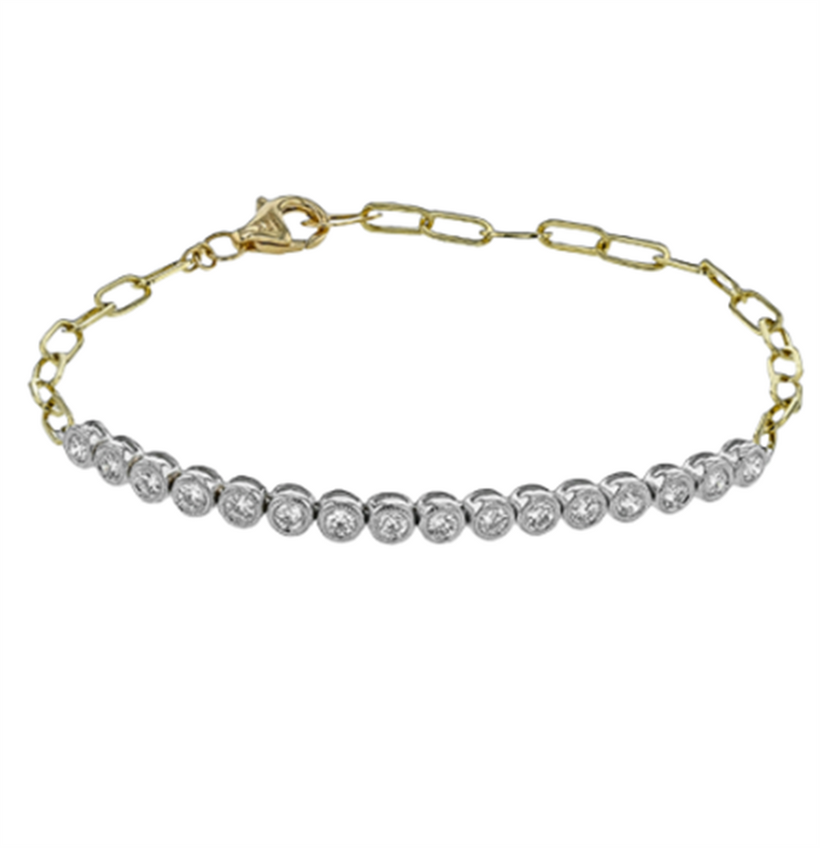 Lady's Two-Tone 18 Karat Milgrain/Polished Diamond Bezel Set Paperclip