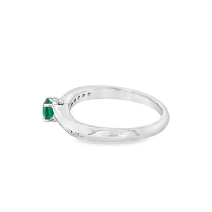 Nelson Lady's White 18 Karat Curved Emerald and Diamond Fashion Ring