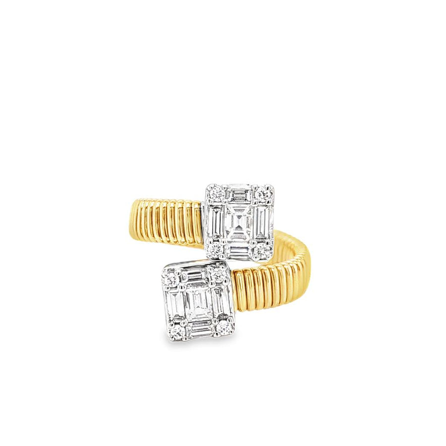 Lady's Yellow/White 14 Karat Polished/Textured Bypass Mosaic Fashion R