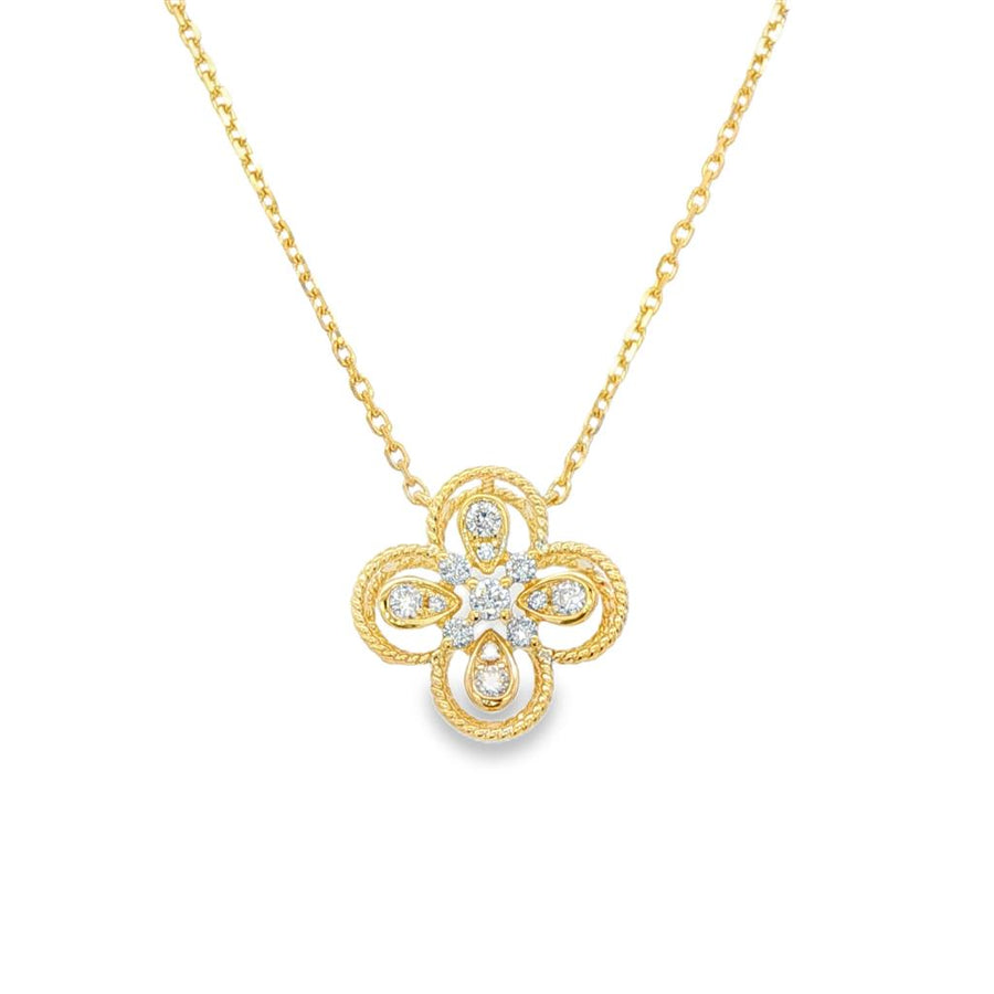 Lady's Yellow 14 Karat Accented Clover Rope Pendant With 13 = 0.26TWT