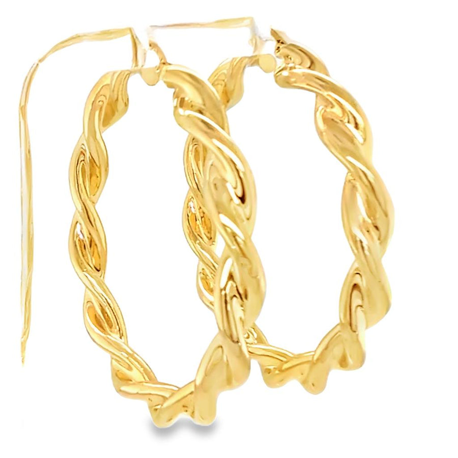 Yellow 14 Karat 6.2X51.6mm Polished Twisted Rope Hoop Earrings Estate
